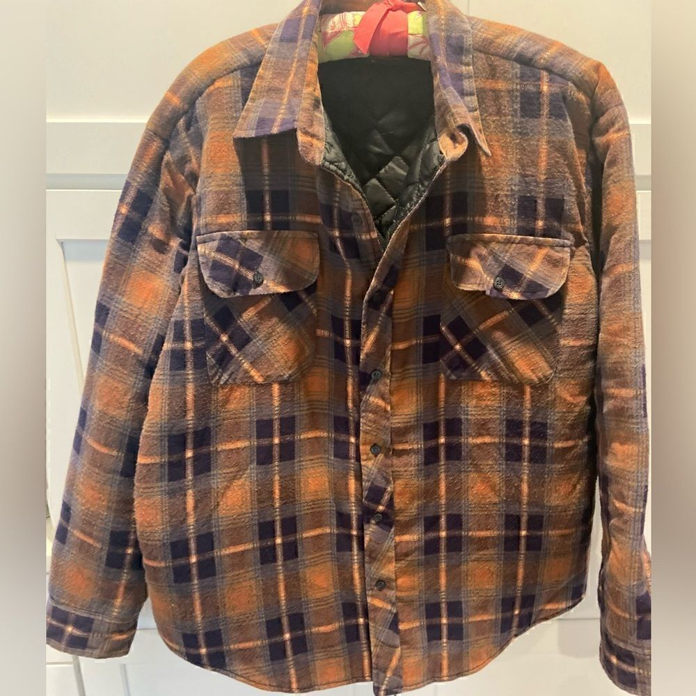 Mark 2 II Flannel Shirt Shacket Mens Large Brown Quilted Inner Layer Pockets